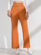 Solid Ribbed Knit Pocket Elastic Waist Pants For Women - Orange