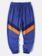 Mens Color Block Stitching Drawstring Street Cuffed Sweatpants - Blue