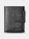 Dante Men Genuine Leather RFID Antimagnetic Wallet Multiple-card Slots Bifold zipper Coin Pocket Short Wallet - Black