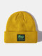 Unisex Solid Knitted Jacquard Letters Patch All-match Warmth Brimless Beanie Hat - Yellow