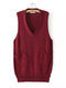 Women Casual Knit Solid Color V-neck Mid-long Irregular Hem Sweater - Wine Red