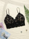 Women Lace Wireless Bralette Open Back Thin Strap Bra With Chest Pad - Black