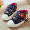 Girls Canvas Cartoon Floral Decor Hook Loop Lovely Casual Shoes - Dark Blue