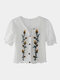 Plants Embroidery V-neck Button Half Sleeve Hollow Women Blouse - White