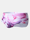 Mens Ink Plum Blossom Print National Style Drawstring Swim Trunks With Sponge Liner - Pink