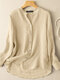 Solid Long Sleeve Button Front Casual Women Blouse - Apricot