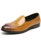 Men  Crocodile Pattern Leather Non Slip Business Slip On Dress Shoes - Yellow
