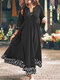 Contrast Color 3/4 Sleeve V-neck Maxi Dress For Women - Black