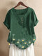 Camiseta de manga curta estampa floral Plus tamanho - Verde escuro