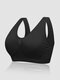 Plus Size Women Solid High Elastic Pleats Removable Pad Wide Straps Yoga Sports Bra - Black