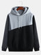 Mens Plain Style Contrast Color Patchwork Casual Drawstring Hoodies - Black
