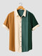 Mens Color Block Patchwork Chest Pocket Casual Short Sleeve Shirts - Apricot