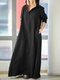 Vintage Solid Color Hooded Plus Size Maxi Dress - Black