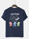Mens Grimace Cartoon Bear Back Print Street Cotton Short Sleeve T-Shirts - Navy