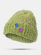 Women Mixed Color Wool Blend Knited Colorful Floret Decoration Warmth Brimless Beanie Hat - Matcha Color