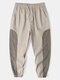 Mens Contrast Corduroy Patchwork Cotton Casual Drawstring Cuffed Pants - Apricot
