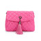 Women Elegant Plaid Tassel Pendant Shoulder Bag Crossbody Bags - Rose Red