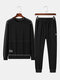 Mens Topstitching Letter Back Print Sweatshirt Casual Two Pieces Outfits With Joggers - Black
