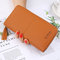 Women Faux Leather Long Phone Purse 8 Card Slot Wallet Tassel Multi-function Coin Bag - Brown