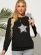 Stars Leopard Print Long Sleeve Crew Neck Sweatshirt Women - Black