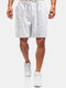 Mens Linen Breathable Solid Color Drawstring Casual Shorts - White