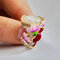 Women Flower Enamel Opal Painted Ring Party Jewelry Gift - Gold