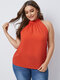 Solid Color Bowknot Halter Sleeveless Plus Size Tank Top for Women - Orange