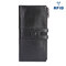 Women Men Genuine Leather Pure Color Vintage Card Holder Multi-slots Long Wallet Purse - Black
