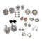 Vintage Geometric Diamond Stud Earring Pearl Gemstone Flower Water Drop Diamond Earrings Set - Silver