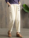 Solid Color Elastic Waist Pocket Corduroy Pants For Women - Apricot