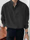 Mens Solid Stand Collar Long Sleeve Henley Shirt - Black