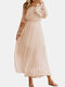 Lace Floral Off Shoulder Pleated Trumpet Sleeve Maxi Dress - Nude