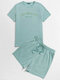 メンズロサンゼルスレタープリント半袖巾着ツーピース衣装 - 緑