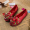 Sapatos de couro macio sapatos de flores artesanais de Socofy - Vermelho