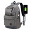 Canvas USB Charging Port Multi-functional Travel Backpack For Men - Deep Grey