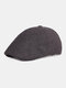 Men Woolen Cloth Solid Color Casual Warmth Beret Flat Cap - Dark Gray