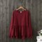 Solid color Babydoll Loose casual long sleeve shirt - Wine Red