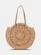 Women Simplicity Stripe Straw Bag Handbags Tote Retro Beach Bag - Khaki