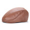 Men Vintage PU Leather Beret Cap  Casual Outdoor Visor Duck Hats Winter Warm Peaked  Caps - Coffee