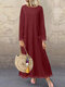 महिला लेस पैचवर्क डबल पॉकेट लंबी आस्तीन वाली कैज़ुअल ड्रेस - लाल