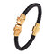 Men's Retro Gold Skull Bangle Bracelet Multicolor Leather Chain  - Black & Gold