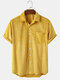 Mens Corduroy Solid Casual Daily Chest Pocket Lapel Collar Shirts - Yellow