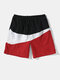 Mens Color Block Patchwork Casual Drawstring Mid Length Swim Trunks - Red