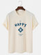 Mens Letter Character Printed Crew Neck Short Sleeve Cotton T-Shirts - Beige