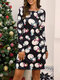 Cute Print  O-neck Long Sleeve Plus Size Christmas Dress for Women - #06