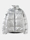 Mens PU Leather Winter Warm Stand Collar Thicken Down Coat - Silver