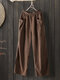 Corduroy Elastic Waist Pockets Plus Size Casual Pants - Brown