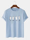 Mens Cute Cat Print Crew Neck Cotton Short Sleeve T-Shirts - Blue