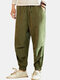 Mens Solid Color Pleated Embroidered Drawstring Waist Casual Jogger Pants - Green