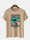 Mens Cartoon Dinosaur Letter Print O-Neck 100% Cotton Short Sleeve T-Shirts - Khaki